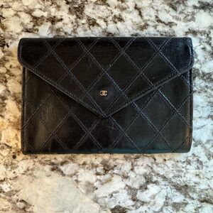CHANEL Black Quilted Clutch Wallet Passport Holder Card Case
